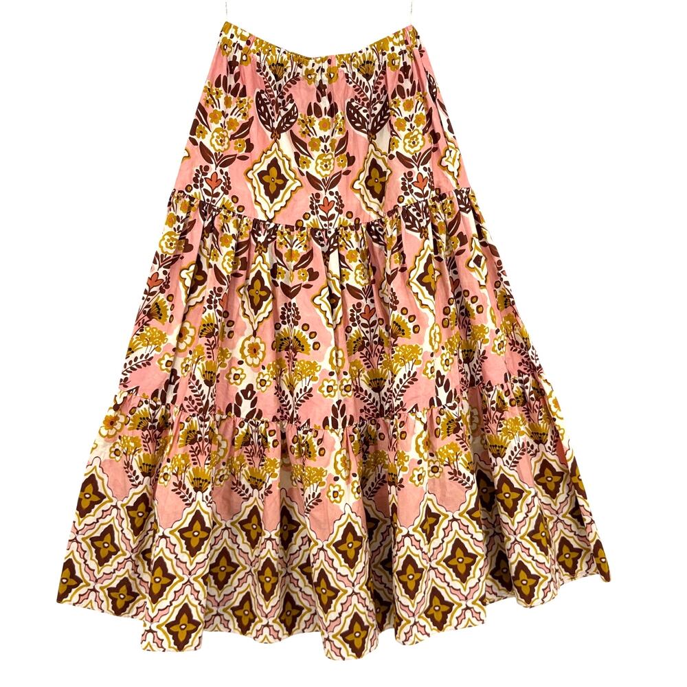 Cara Cara NYC Size S Melanie Tiered Maxi Skirt NEW Adina Blush Floral Boho